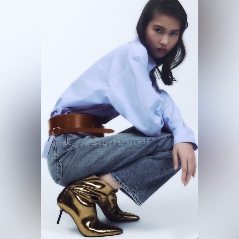 ZARA METALLIC THIN HEEL ANKLE BOOTS IN GOLD . SIZE 10/41 - Picture 6 of 15